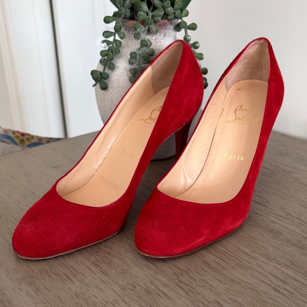 Christian Louboutin Red Suede Pointed-Toe Pumps